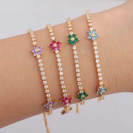 Dainty Diamond Floral Bracelets and Earrings - Veinci