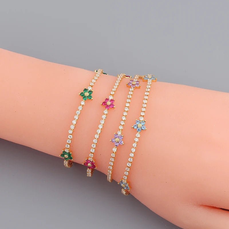 Dainty Diamond Floral Bracelets and Earrings - Veinci