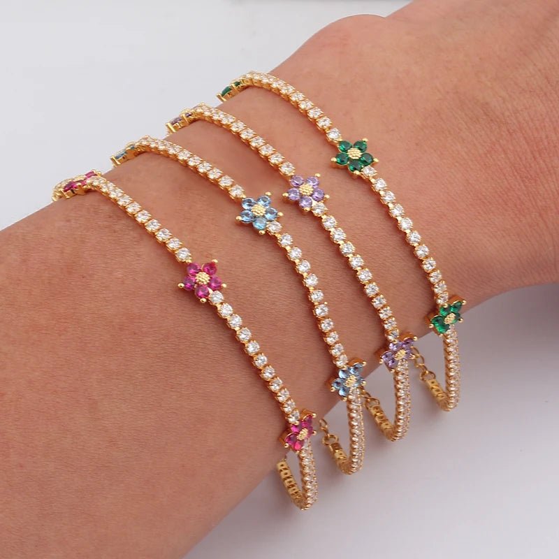 Dainty Diamond Floral Bracelets and Earrings - Veinci