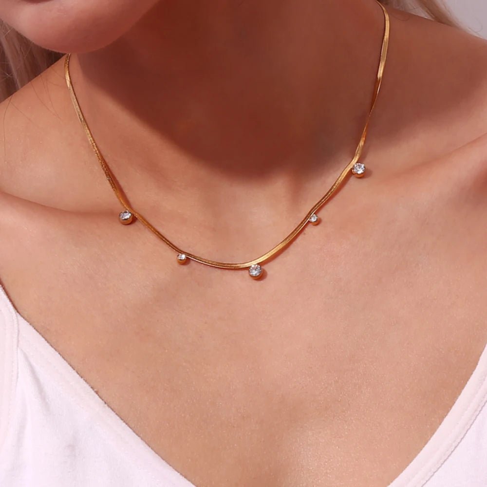 Dainty Diamond Herringbone Choker Necklace - Veinci