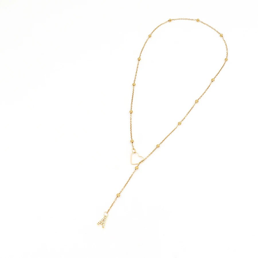 Dainty Diamond Letter Initial Lariat Necklace - Veinci