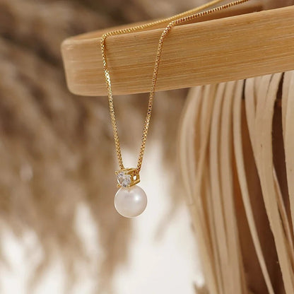 Dainty Diamond Pearl Necklace - Veinci