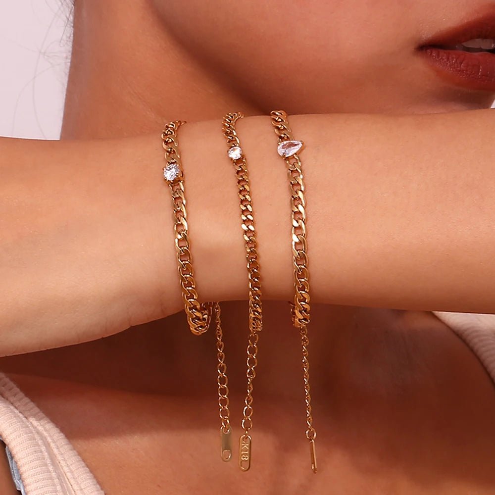 Dainty Diamond Set Gold Cuban Bracelets - Veinci