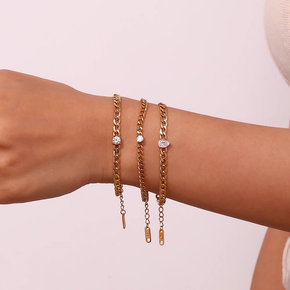 Dainty Diamond Set Gold Cuban Bracelets - Veinci