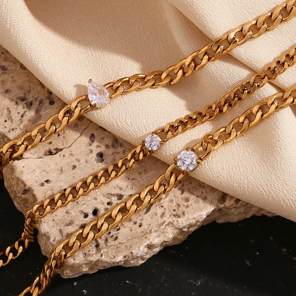 Dainty Diamond Set Gold Cuban Bracelets - Veinci