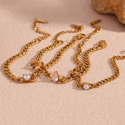 Dainty Diamond Set Gold Cuban Bracelets - Veinci