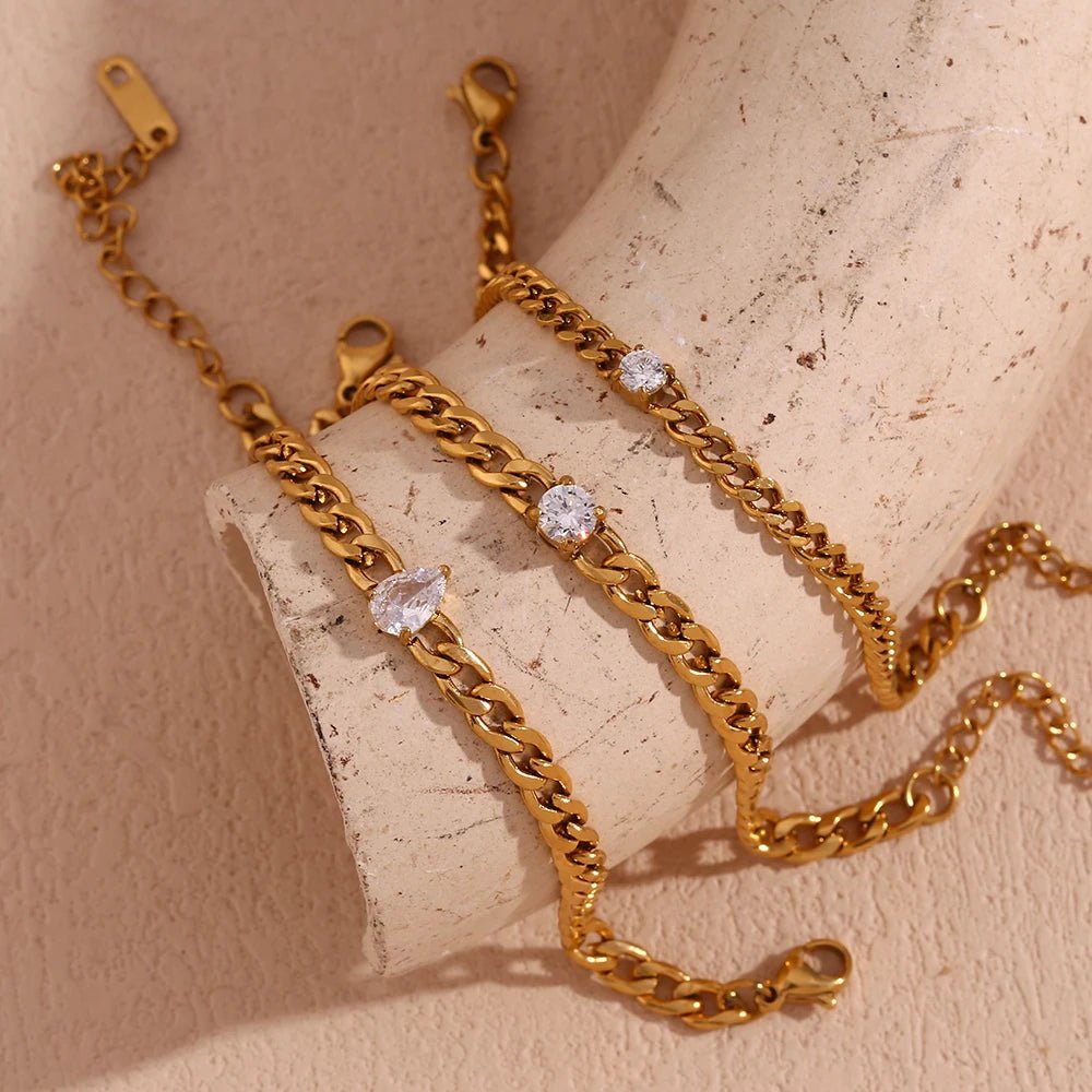 Dainty Diamond Set Gold Cuban Bracelets - Veinci