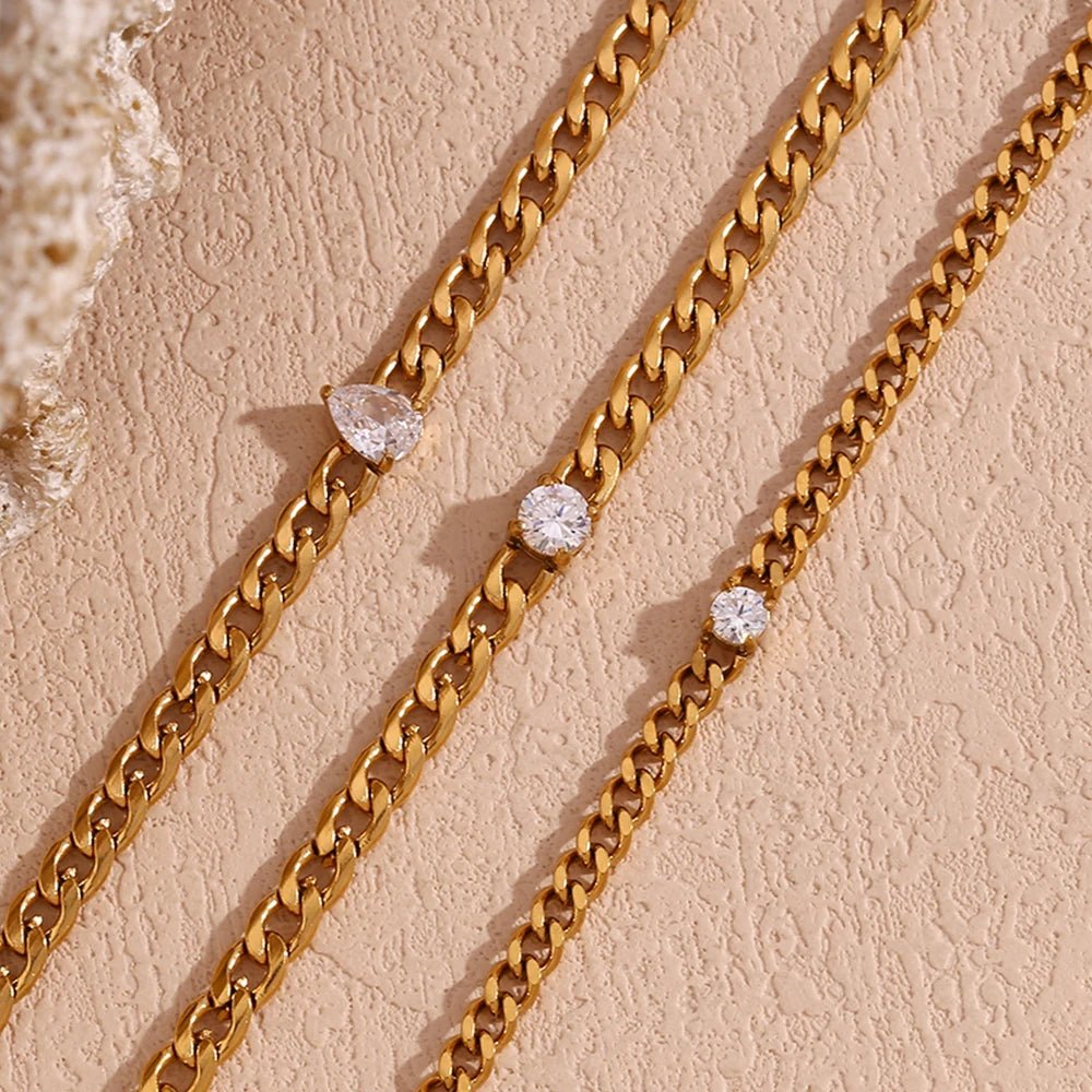 Dainty Diamond Set Gold Cuban Bracelets - Veinci