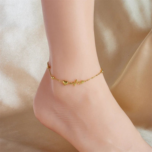 Dainty EKG Heart Anklet - Veinci