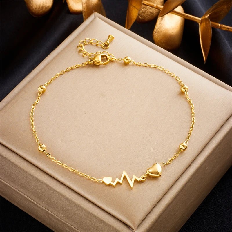 Dainty EKG Heart Anklet - Veinci