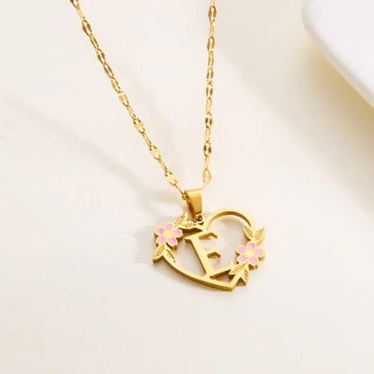 Dainty Floral Accented Heart Letter Initial Necklace - Veinci