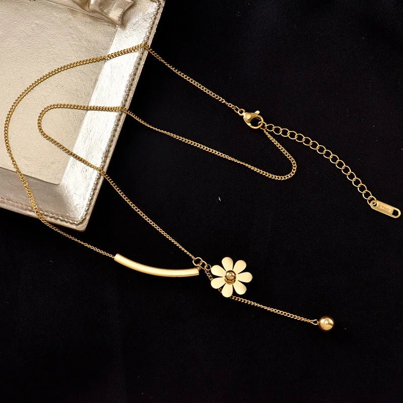 Dainty Floral Bar Dangle Necklace - Veinci