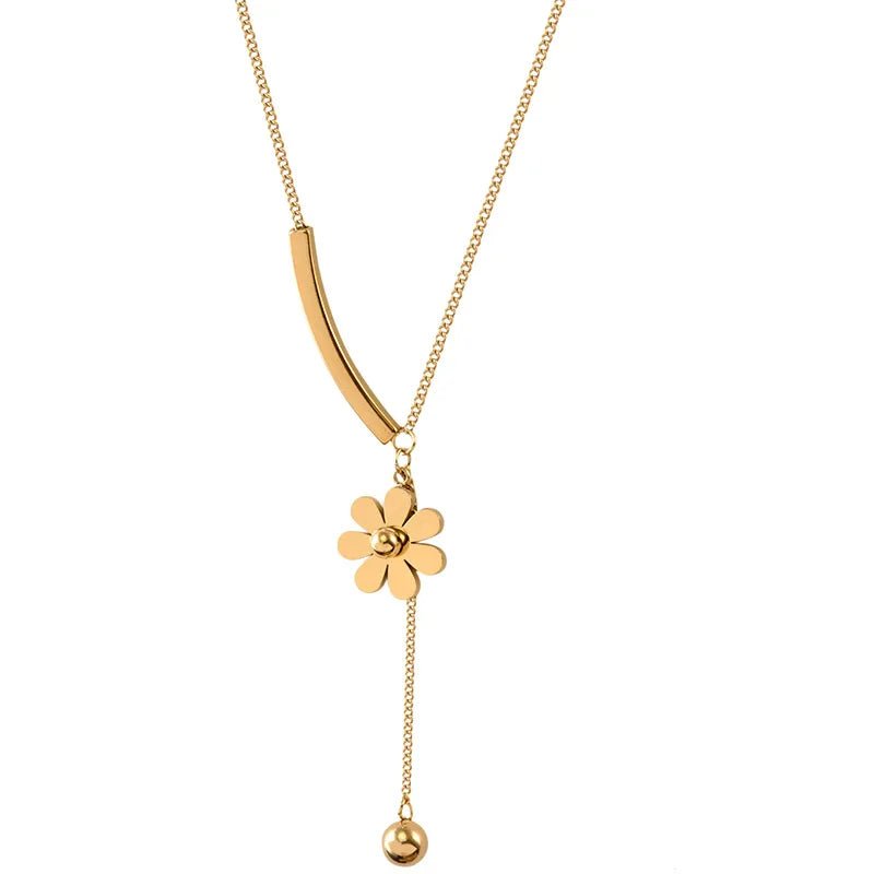 Dainty Floral Bar Dangle Necklace - Veinci