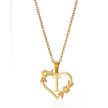 Dainty Floral Heart Letter Initial Necklace - Veinci