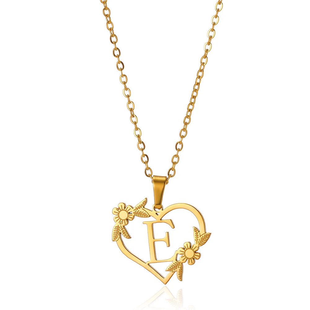 Dainty Floral Heart Letter Initial Necklace - Veinci