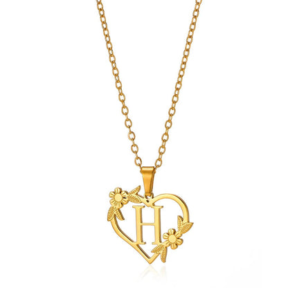 Dainty Floral Heart Letter Initial Necklace - Veinci