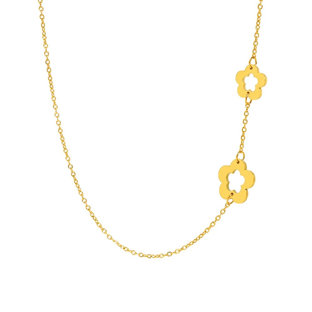 Dainty Floral Outline Neck Pendant Choker Necklace - Veinci