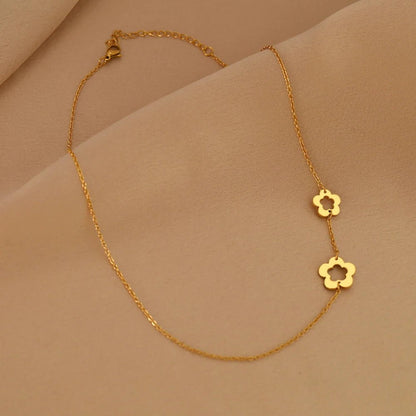 Dainty Floral Outline Neck Pendant Choker Necklace - Veinci