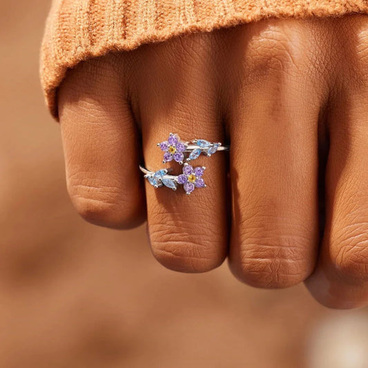 Dainty Forget - Me - Nots Floral Ring - Veinci