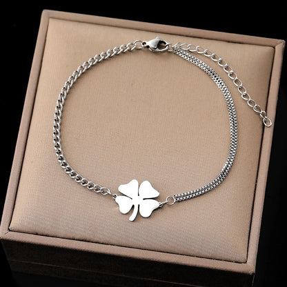 Dainty Four Leaf Clover Layered Chain Bracelet - Veinci