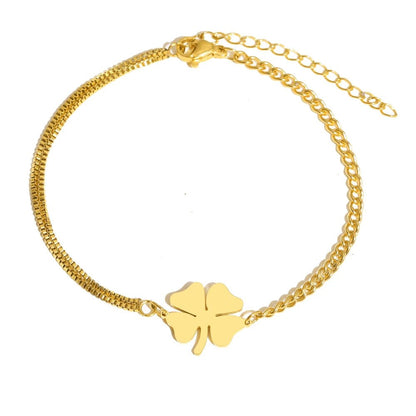 Dainty Four Leaf Clover Layered Chain Bracelet - Veinci