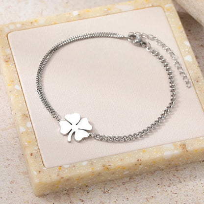 Dainty Four Leaf Clover Layered Chain Bracelet - Veinci