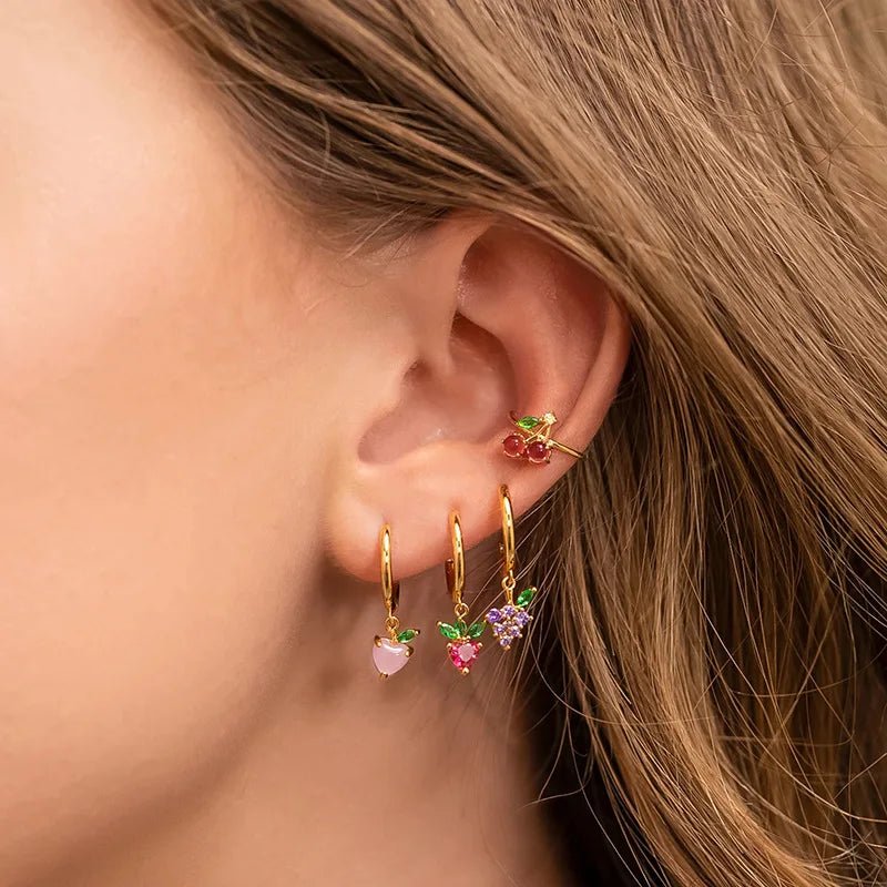 Dainty Fruit Hoop & Stud Earrings - Veinci