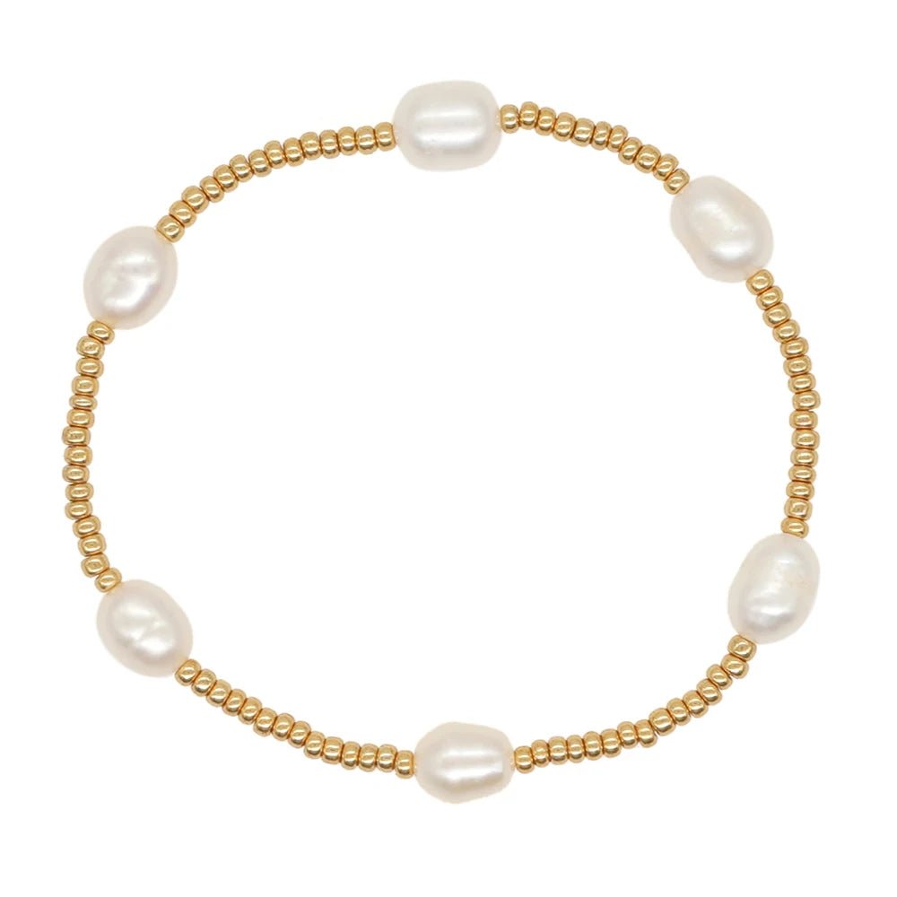 Dainty Gold Beaded Pearl Bracelets - Veinci