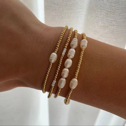 Dainty Gold Beaded Pearl Bracelets - Veinci