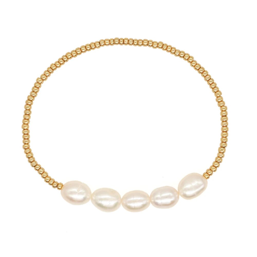 Dainty Gold Beaded Pearl Bracelets - Veinci