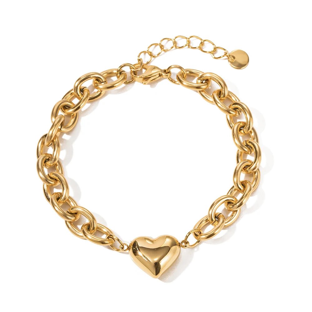 Dainty Gold Chain Link Heart Bracelet - Veinci