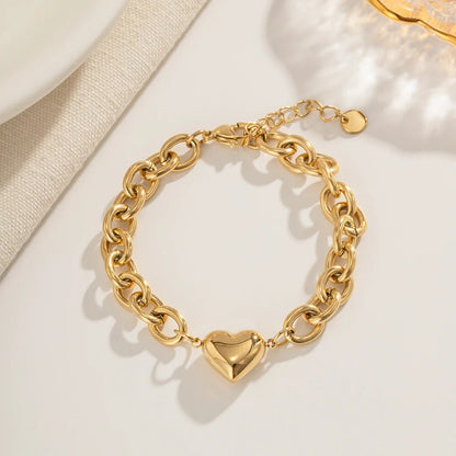 Dainty Gold Chain Link Heart Bracelet - Veinci