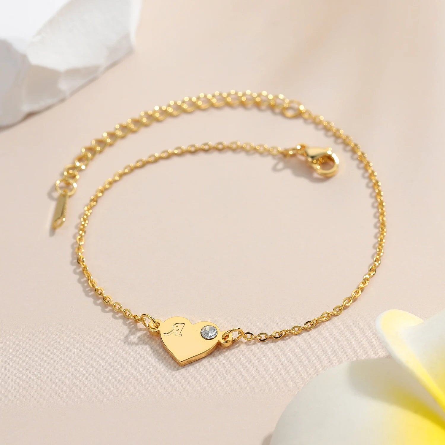 Dainty Heart Birthstone Letter Initial Bracelet - Veinci