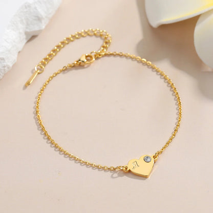 Dainty Heart Birthstone Letter Initial Bracelet - Veinci