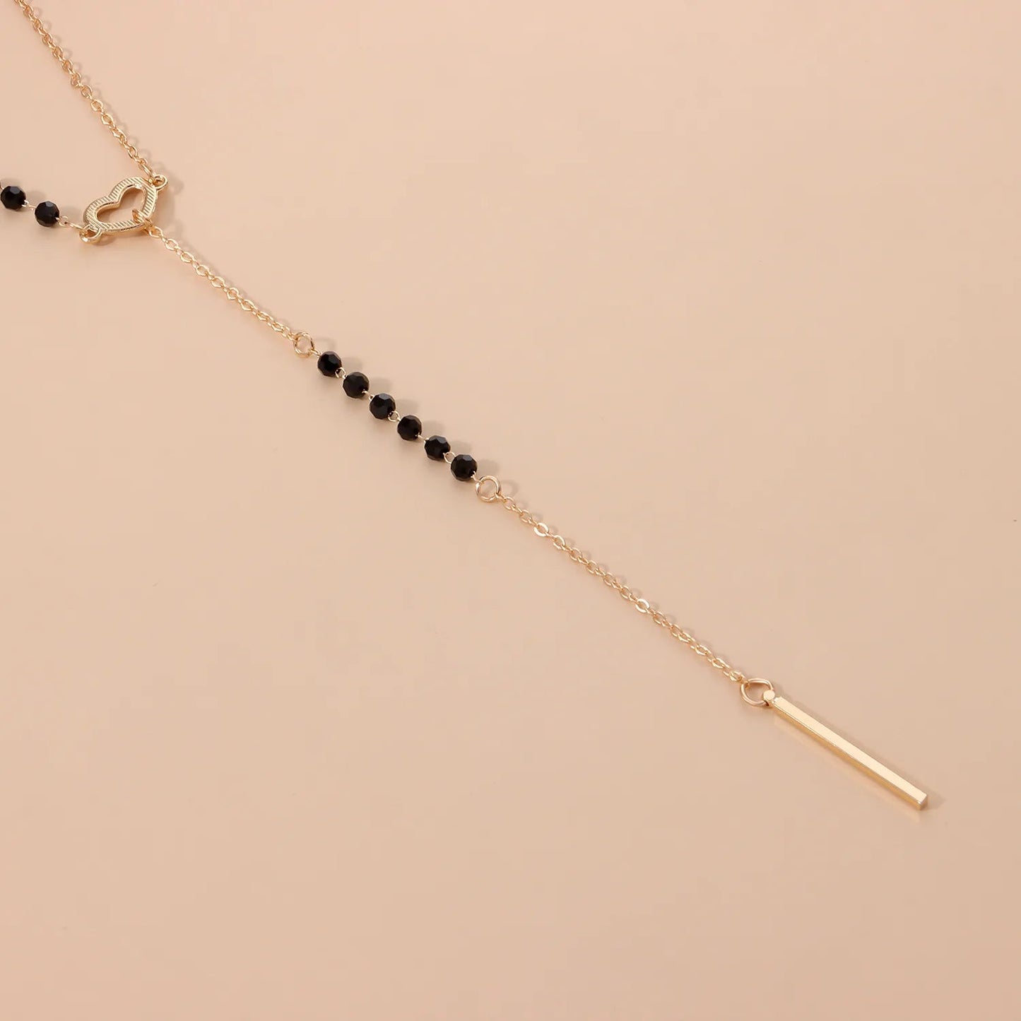 Dainty Heart Black and Gold Lariat Necklace - Veinci