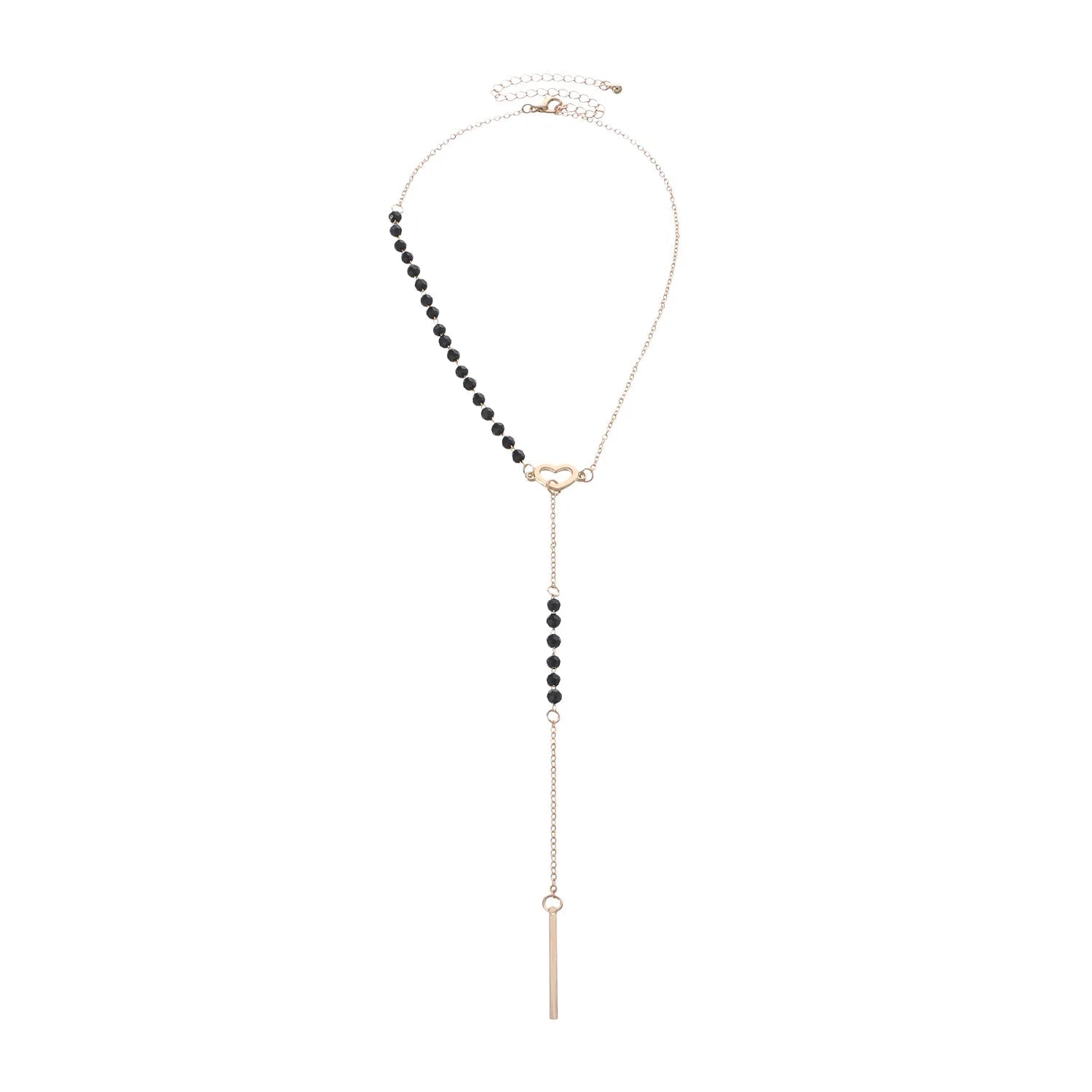 Dainty Heart Black and Gold Lariat Necklace - Veinci