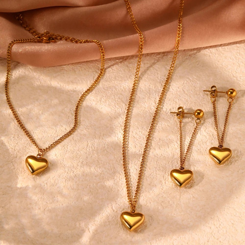 Dainty Heart Chain Necklace, Bracelet, and Earring Set - Veinci