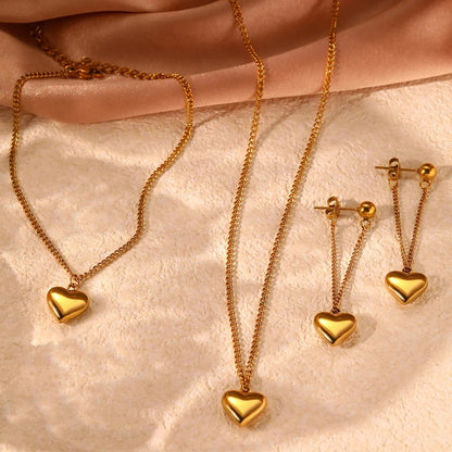 Dainty Heart Chain Necklace, Bracelet, and Earring Set - Veinci