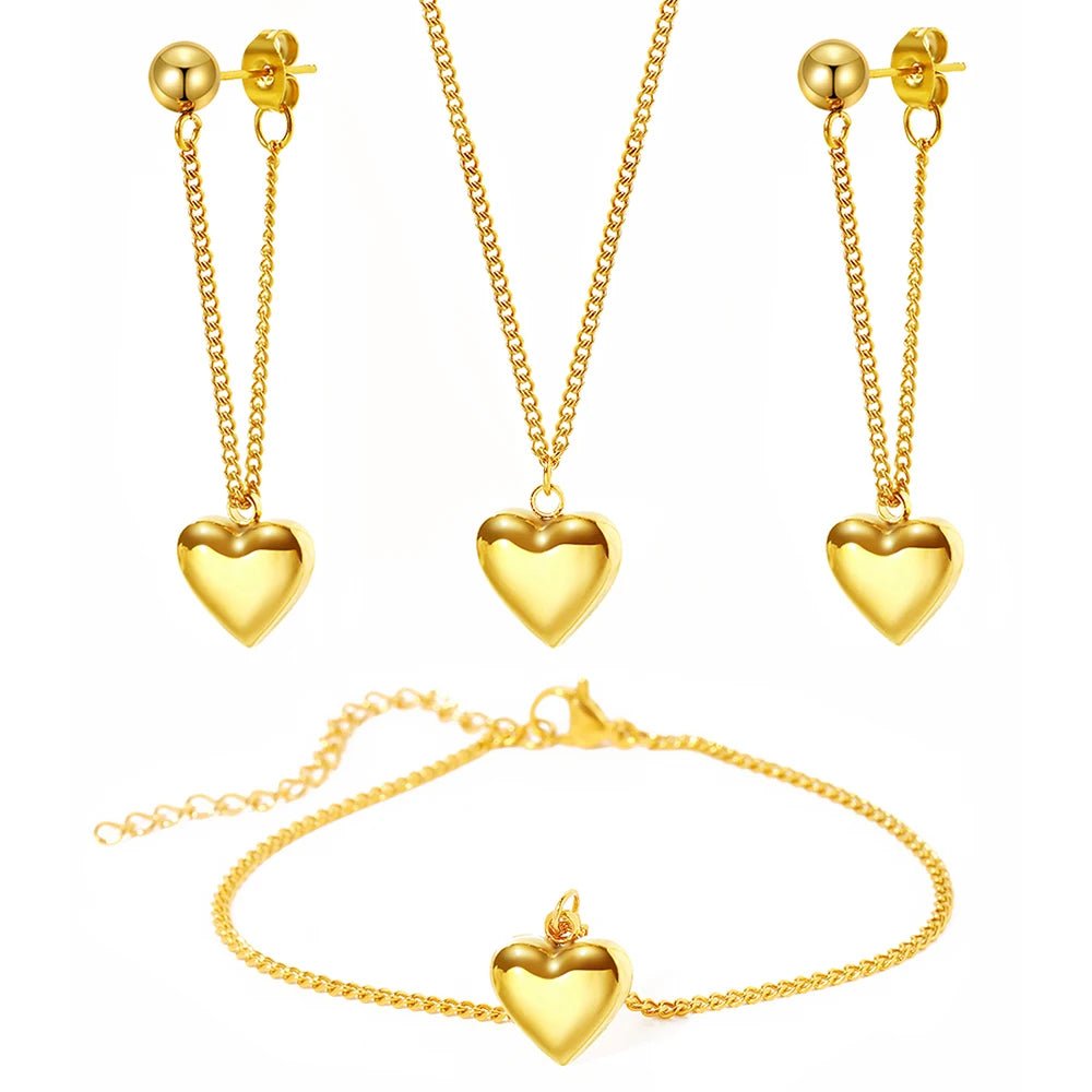 Dainty Heart Chain Necklace, Bracelet, and Earring Set - Veinci