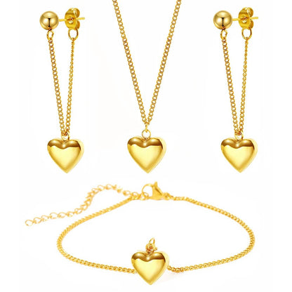 Dainty Heart Chain Necklace, Bracelet, and Earring Set - Veinci