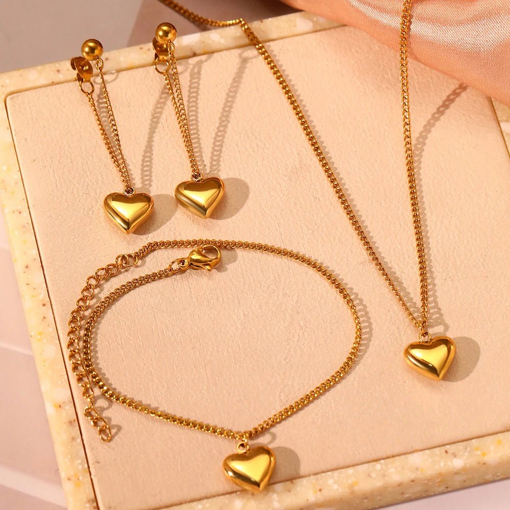 Dainty Heart Chain Necklace, Bracelet, and Earring Set - Veinci