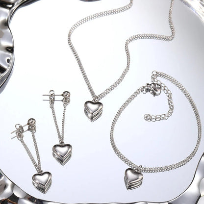 Dainty Heart Chain Necklace, Bracelet, and Earring Set - Veinci