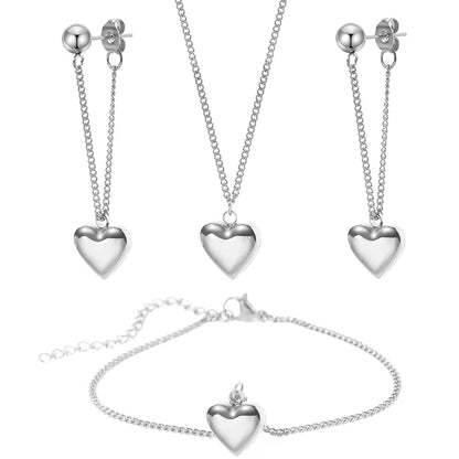 Dainty Heart Chain Necklace, Bracelet, and Earring Set - Veinci