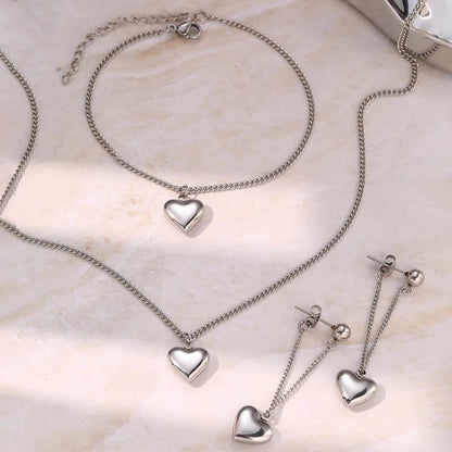 Dainty Heart Chain Necklace, Bracelet, and Earring Set - Veinci