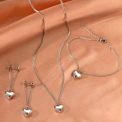 Dainty Heart Chain Necklace, Bracelet, and Earring Set - Veinci