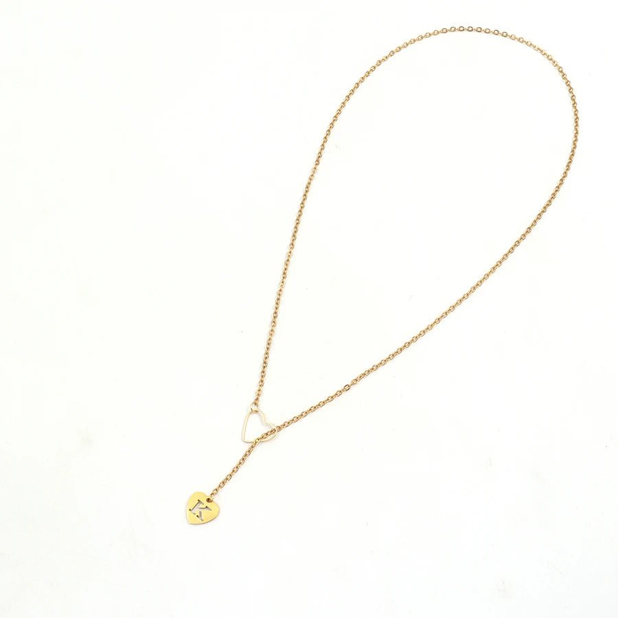 Dainty Heart Letter Initial Lariat Necklace - Veinci