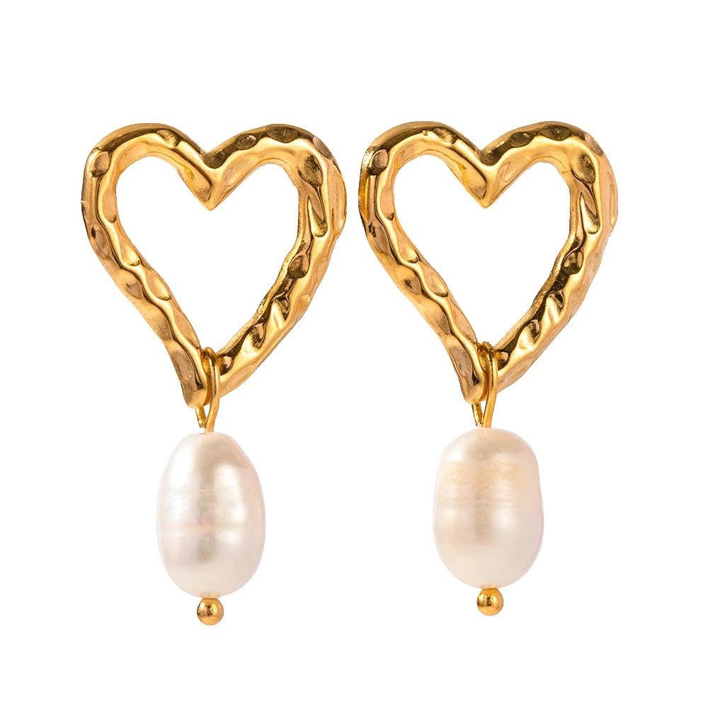 Dainty Heart Pearl Drop Earrings - Veinci