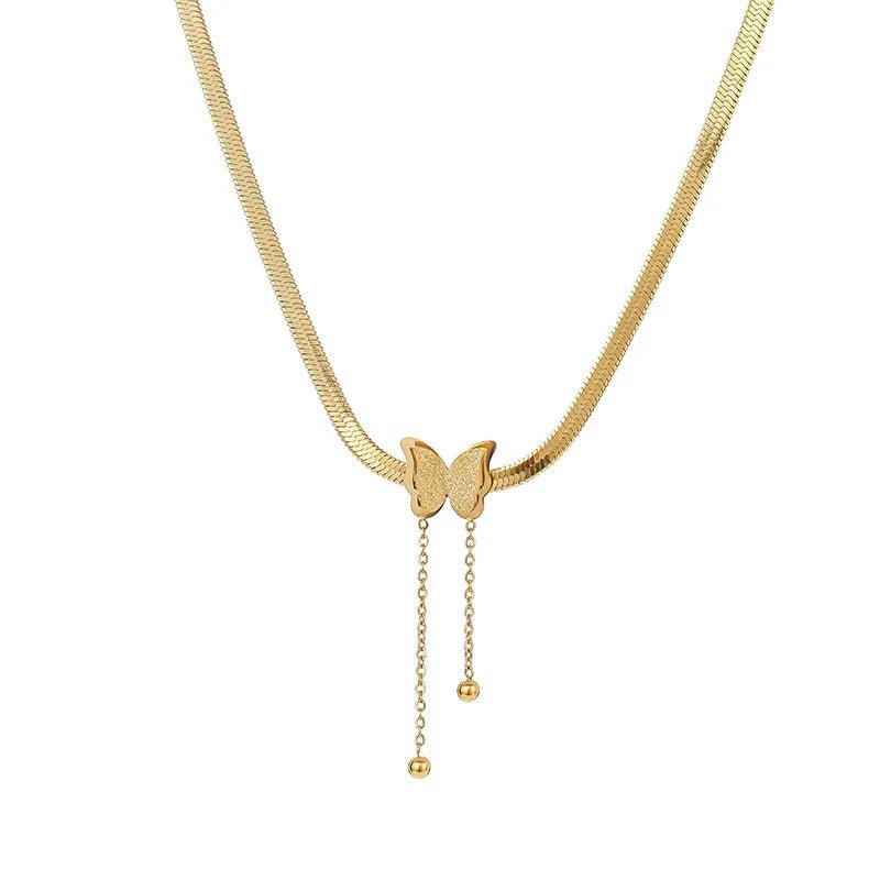 Dainty Herringbone Butterfly Dangle Necklace - Veinci