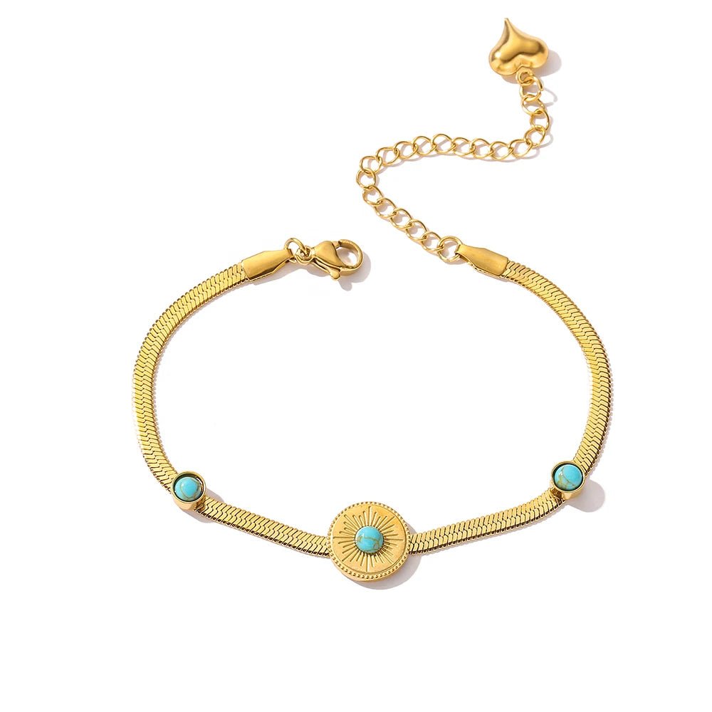 Dainty Herringbone Turquoise Stone Bracelet - Veinci