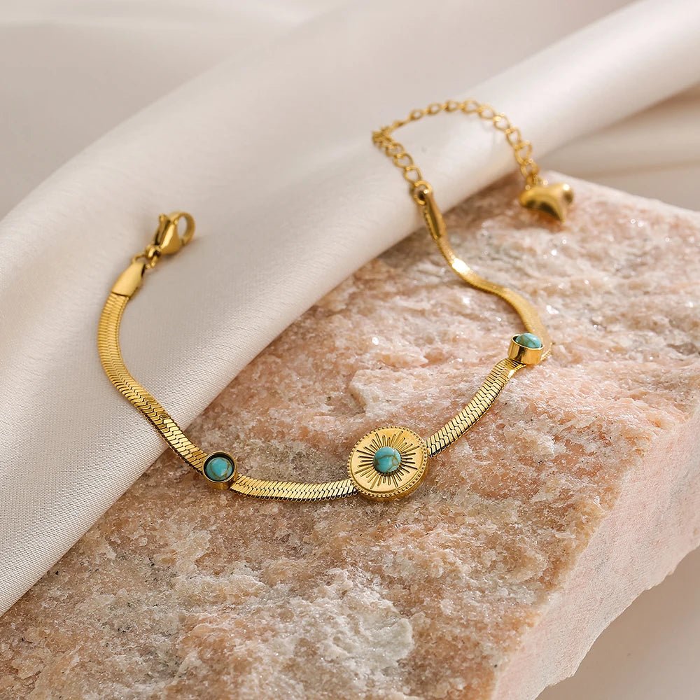 Dainty Herringbone Turquoise Stone Bracelet - Veinci